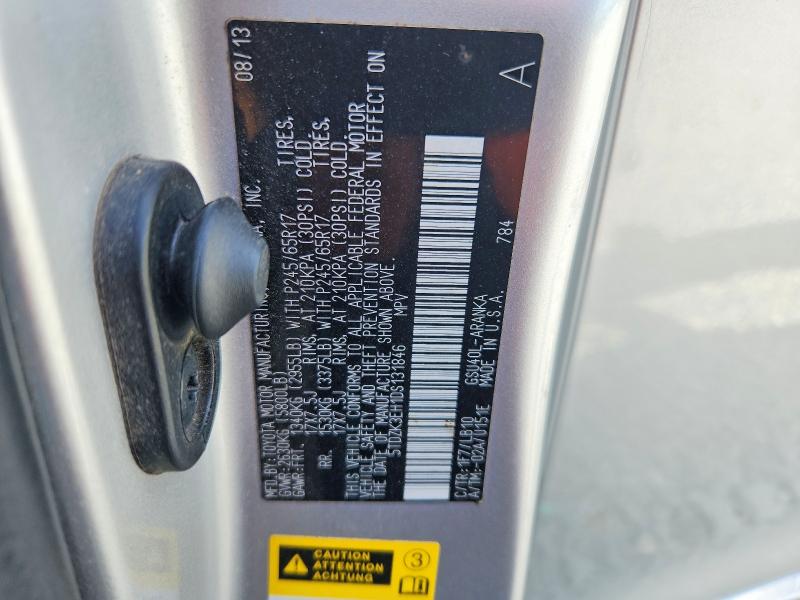 Продаж на аукціоні авто 2013 Toyota Highlander, vin: 5TDZK3EH1DS131846, номер лоту: 49465496