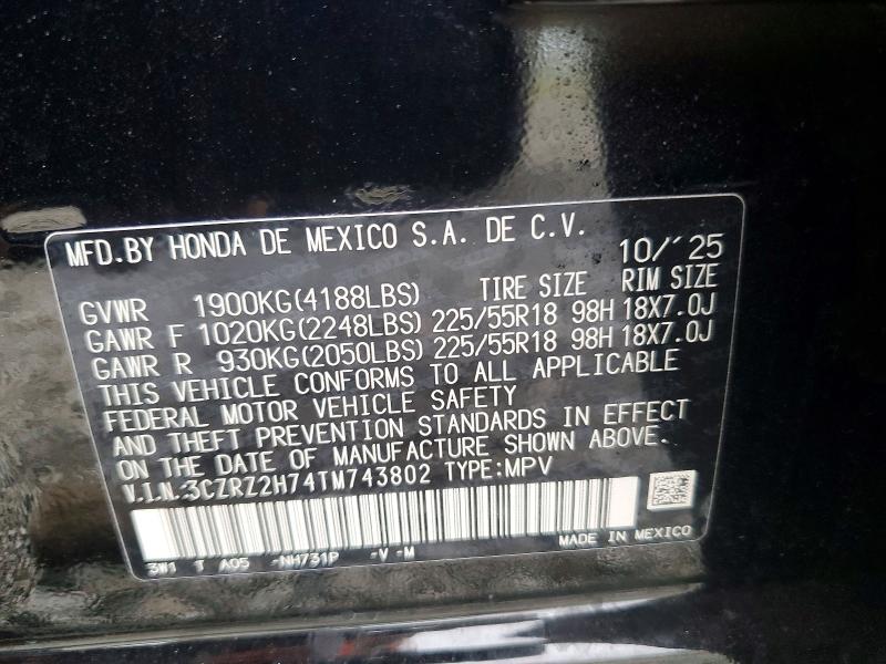 50640816 :رقم المزاد ، 3CZRZ2H74TM743802 vin ، 2026 Honda Hr-v مزاد بيع
