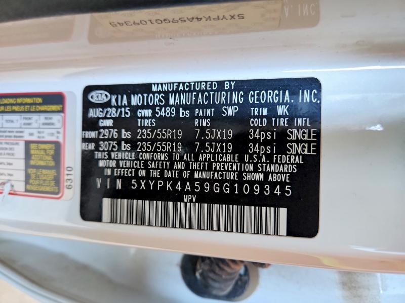 Aukcja sprzedaży 2016 Kia Sorento, vin: 5XYPK4A59GG109345, numer aukcji: 49674986