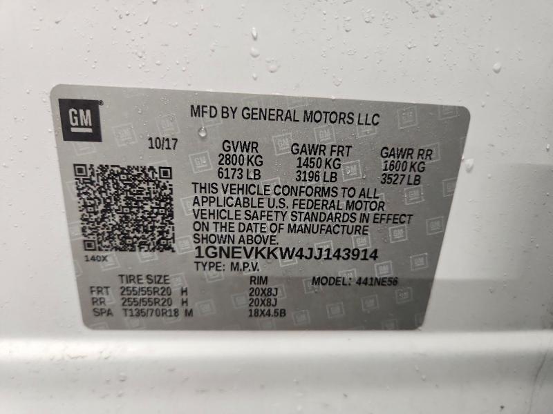 Aukcja sprzedaży 2018 Chevrolet Traverse, vin: 1GNEVKKW4JJ143914, numer aukcji: 48095676