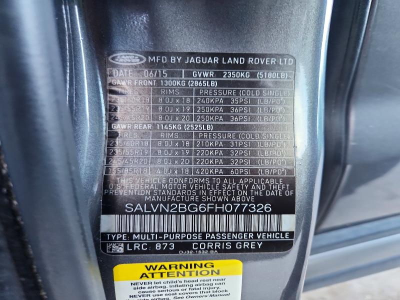 2015 Land Rover Range Rover Evoque მანქანა იყიდება აუქციონზე, vin: SALVN2BG6FH077326, აუქციონის ნომერი: 50156336
