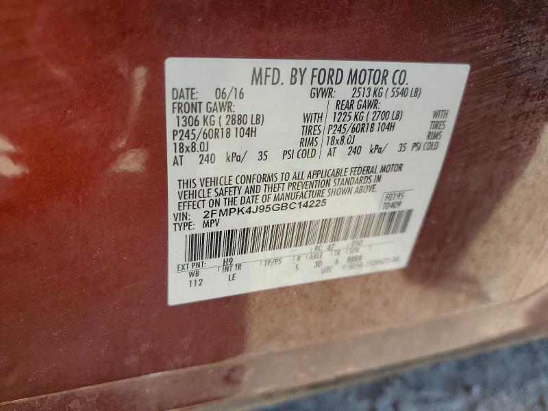 Aukcja sprzedaży 2016 Ford Edge, vin: 2FMPK4J95GBC14225, numer aukcji: 49737636