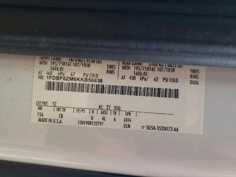 Продаж на аукціоні авто 2019 Ford Transit, vin: 1FDBF8ZM6KKB56638, номер лоту: 41630606