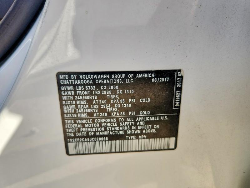 47871036 :رقم المزاد ، 1V2CR2CA9JC520988 vin ، 2018 Volkswagen Atlas مزاد بيع