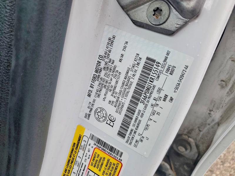 Aukcja sprzedaży 2019 Ford Fusion, vin: 3FA6P0MU1KR155149, numer aukcji: 49484626