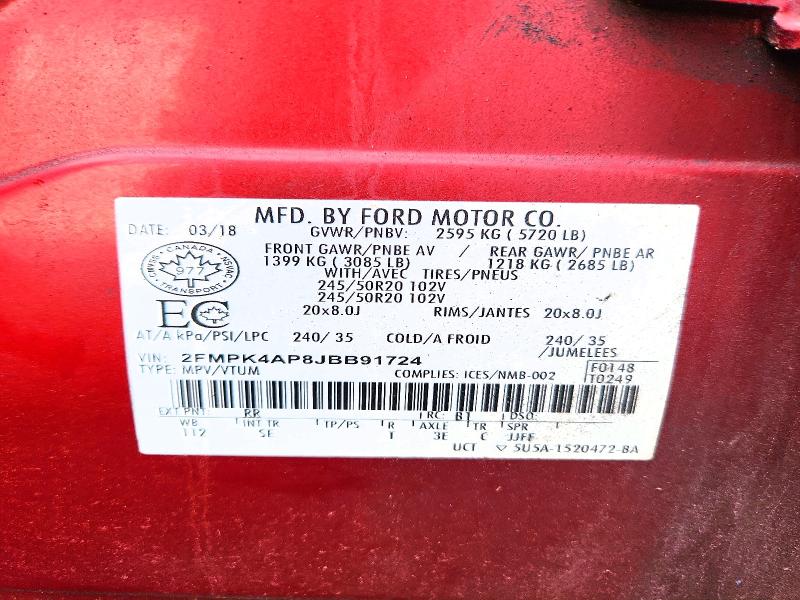 Aukcja sprzedaży 2018 Ford Edge, vin: 2FMPK4AP8JBB91724, numer aukcji: 48334616
