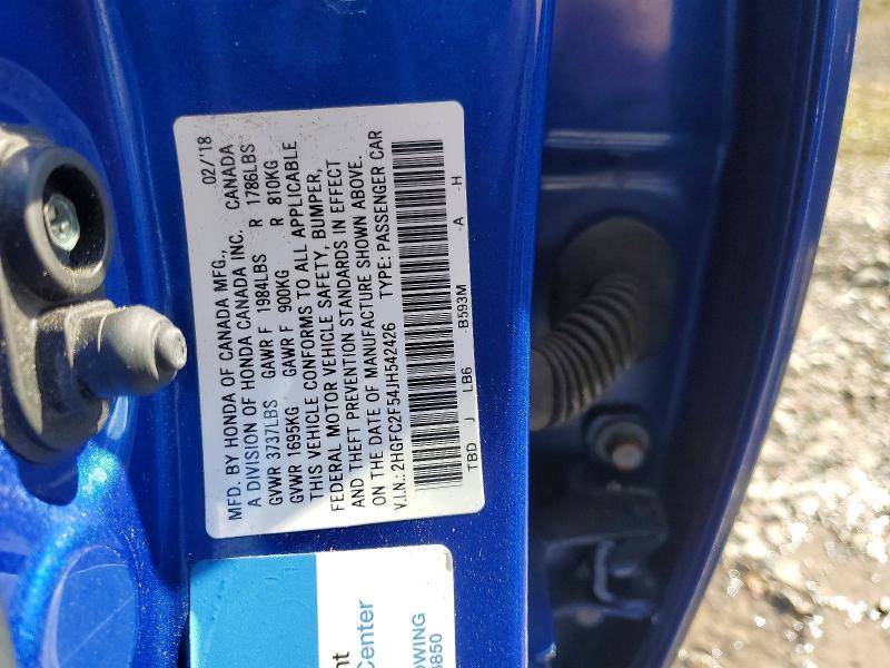 2018 Honda Civic მანქანა იყიდება აუქციონზე, vin: 2HGFC2F54JH542426, აუქციონის ნომერი: 47014826