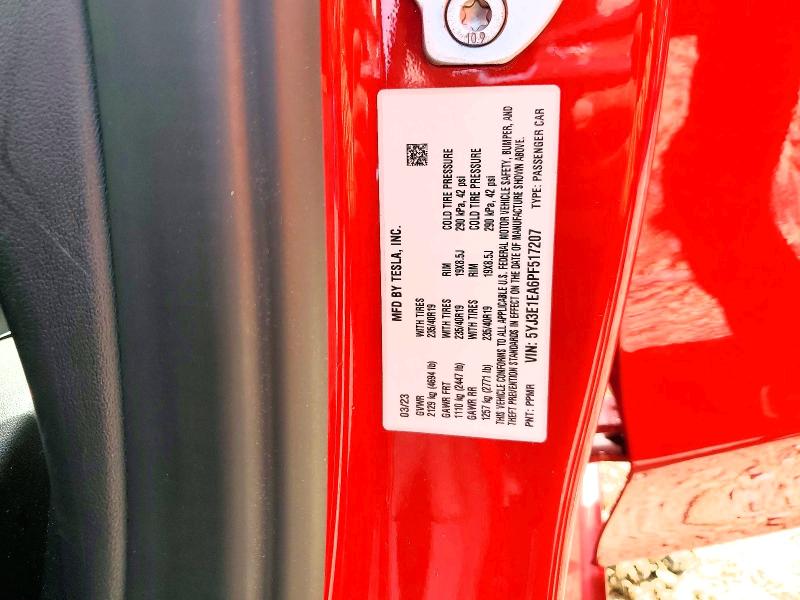49177686 :رقم المزاد ، 5YJ3E1EA6PF517207 vin ، 2023 Tesla Model 3 مزاد بيع