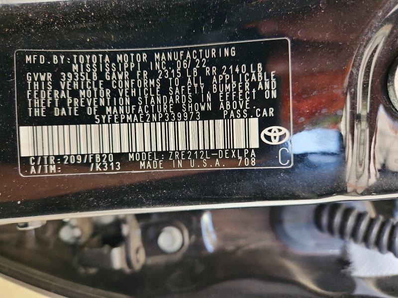 Aukcja sprzedaży 2022 Toyota Corolla, vin: 5YFEPMAE2NP339973, numer aukcji: 50081356