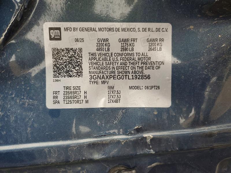 Продаж на аукціоні авто 2026 Chevrolet Equinox, vin: 3GNAXPEG0TL192856, номер лоту: 51655436