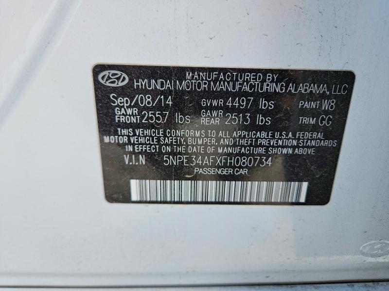 2015 Hyundai Sonata მანქანა იყიდება აუქციონზე, vin: 5NPE34AFXFH080734, აუქციონის ნომერი: 50233646