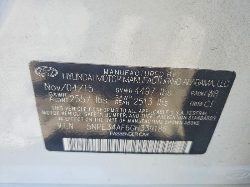2016 Hyundai Sonata მანქანა იყიდება აუქციონზე, vin: 5NPE34AF6GH339186, აუქციონის ნომერი: 50066316