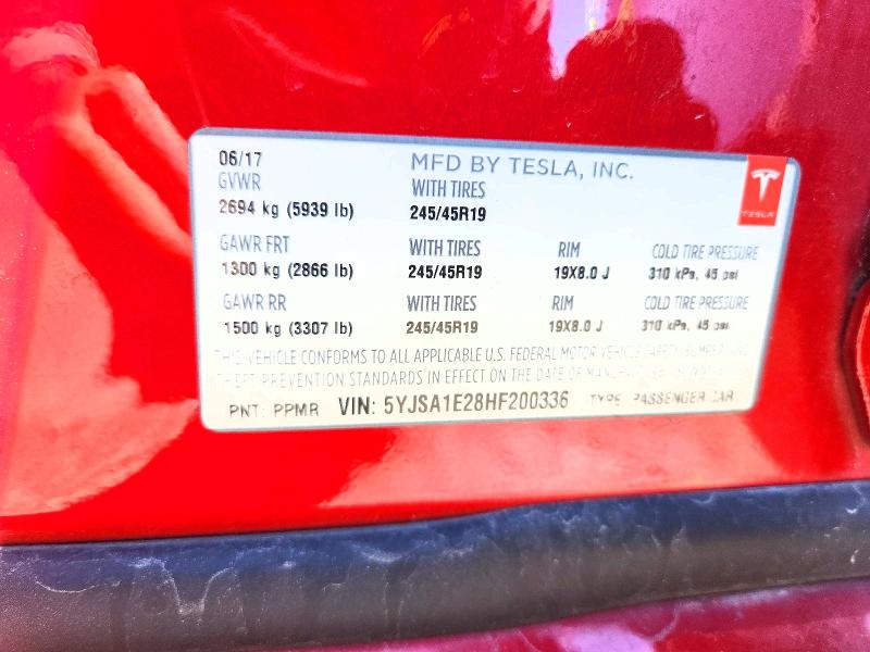 50423166 :رقم المزاد ، 5YJSA1E28HF200336 vin ، 2017 Tesla Model S مزاد بيع