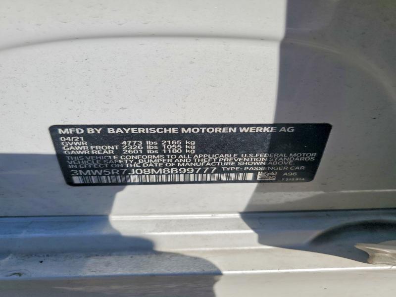 49940496 :رقم المزاد ، 3MW5R7J08M8B99777 vin ، 2021 Bmw 330xi مزاد بيع