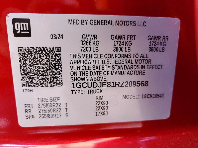 2024 Chevrolet Silverado მანქანა იყიდება აუქციონზე, vin: 1GCUDJE81RZ289568, აუქციონის ნომერი: 51669896