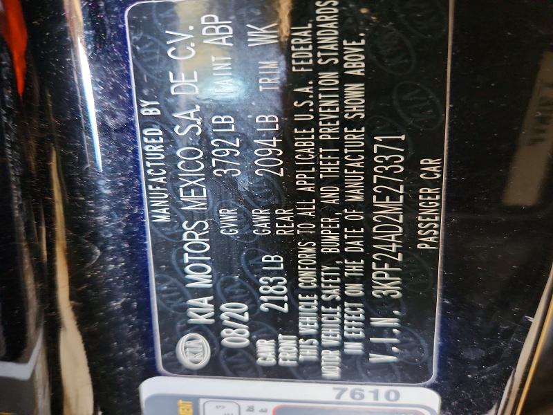 50477926 :رقم المزاد ، 3KPF24AD2ME273371 vin ، 2021 Kia Forte مزاد بيع