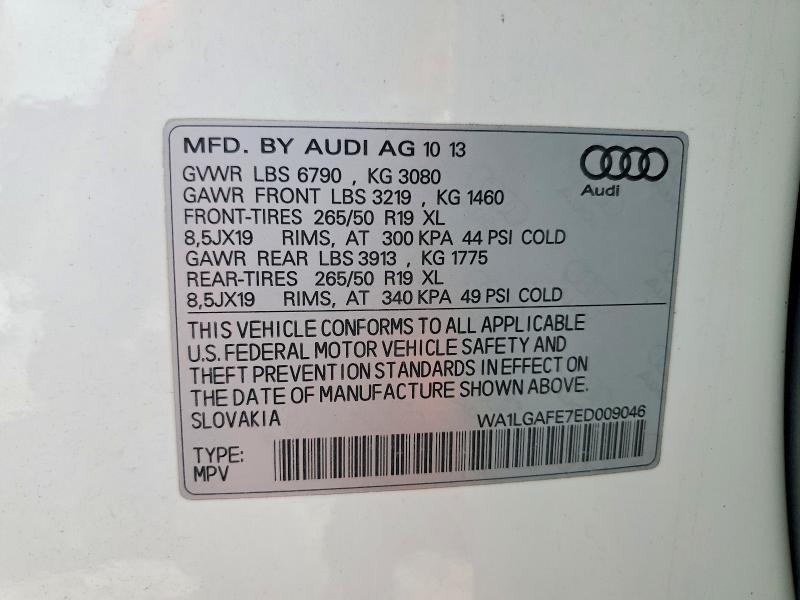 48616316 :رقم المزاد ، WA1LGAFE7ED009046 vin ، 2014 Audi Q7 مزاد بيع