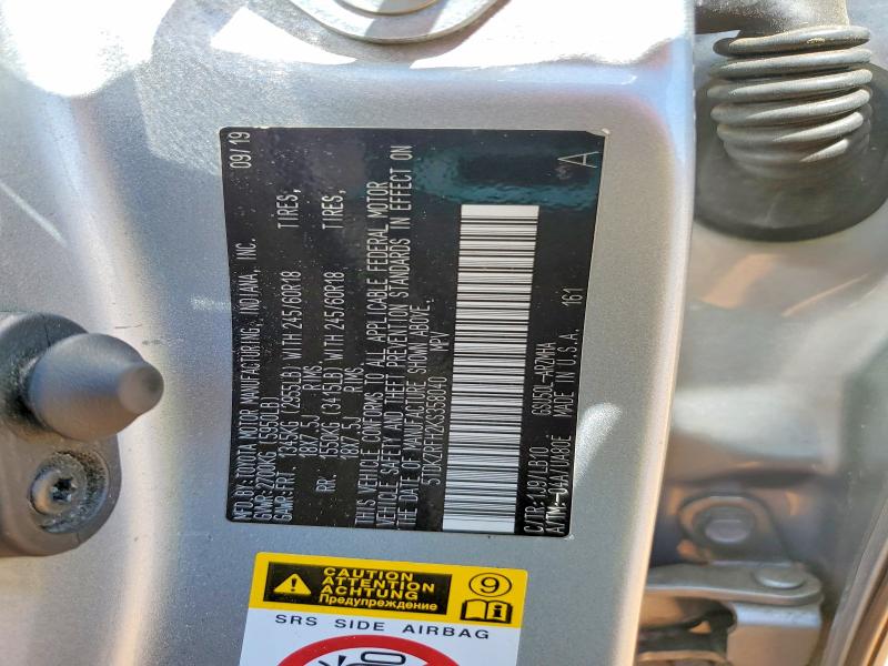2019 Toyota Highlander მანქანა იყიდება აუქციონზე, vin: 5TDKZRFH2KS358040, აუქციონის ნომერი: 49279666