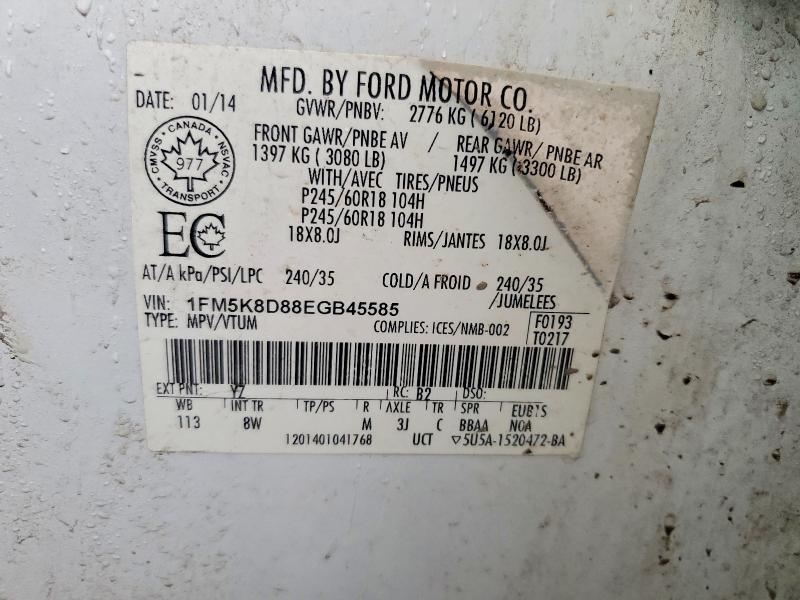47425706 :رقم المزاد ، 1FM5K8D88EGB45585 vin ، 2014 Ford Explorer مزاد بيع