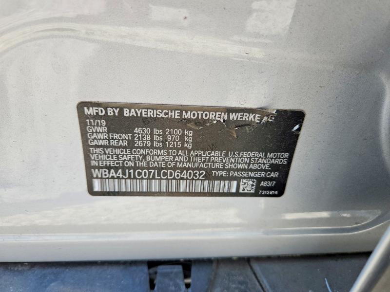 2020 Bmw 430i მანქანა იყიდება აუქციონზე, vin: WBA4J1C07LCD64032, აუქციონის ნომერი: 50718856