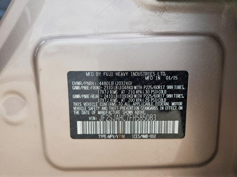 2015 Subaru Forester მანქანა იყიდება აუქციონზე, vin: JF2SJAHC7FH585083, აუქციონის ნომერი: 51648146