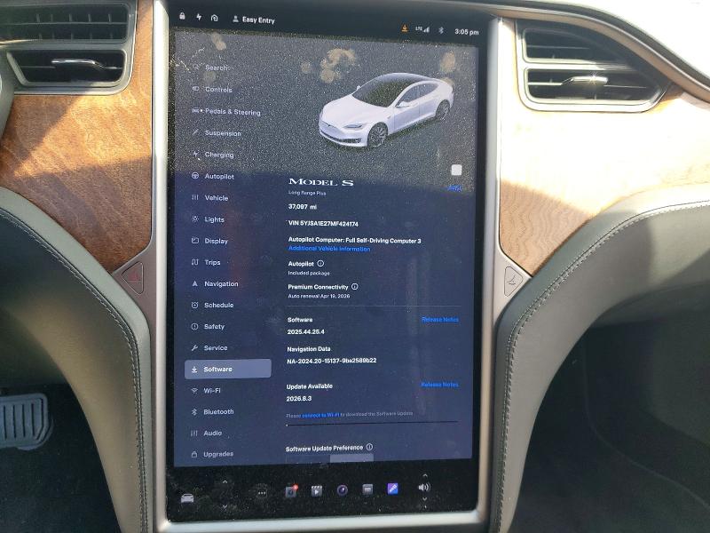 48969646 :رقم المزاد ، 5YJSA1E27MF424174 vin ، 2021 Tesla Model S مزاد بيع