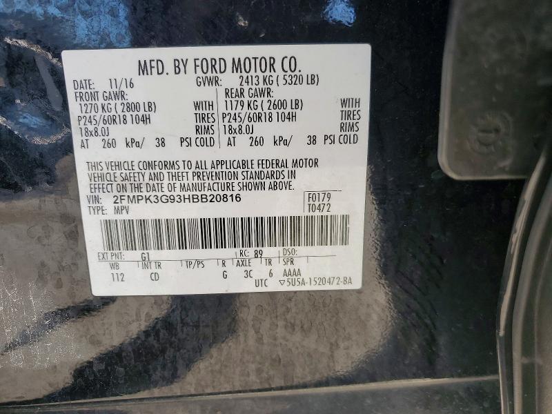 Aukcja sprzedaży 2017 Ford Edge, vin: 2FMPK3G93HBB20816, numer aukcji: 51611436