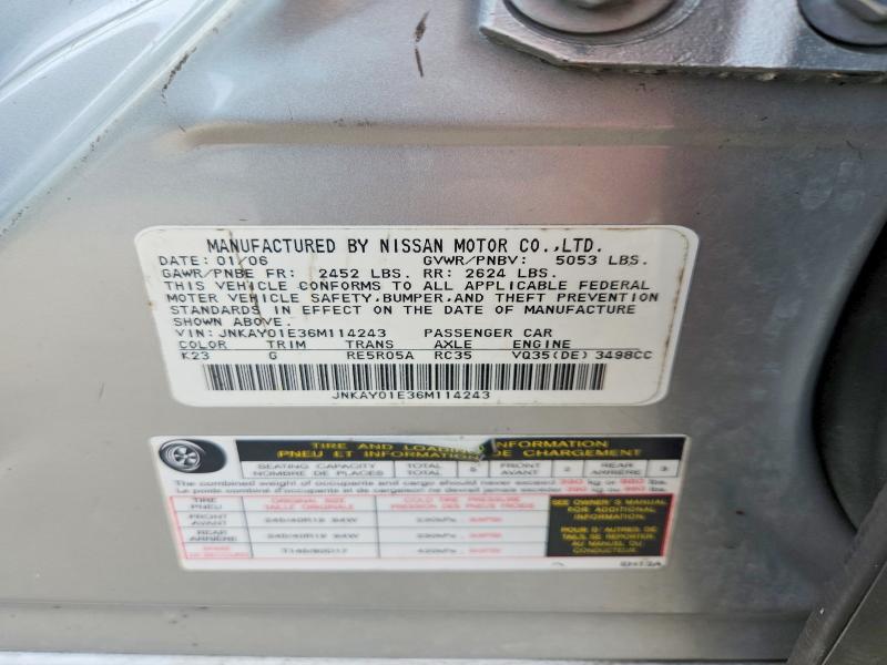 Aukcja sprzedaży 2006 Infiniti M35, vin: JNKAY01E36M114243, numer aukcji: 50251446