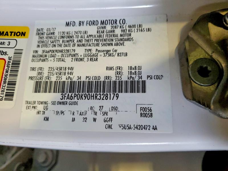2017 Ford Fusion მანქანა იყიდება აუქციონზე, vin: 3FA6P0K90HR328179, აუქციონის ნომერი: 49918806