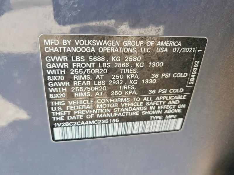 Продажа на аукционе авто 2021 Volkswagen Atlas Cross Sport, vin: 1V2BC2CA4MC235195, номер лота: 50600406