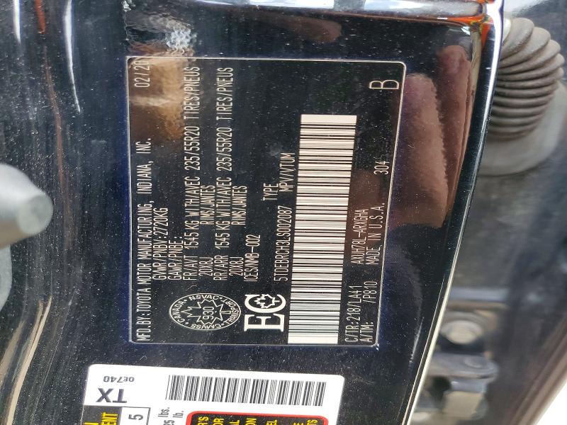 49775296 :رقم المزاد ، 5TDEBRCH3LS002087 vin ، 2020 Toyota Highlander مزاد بيع
