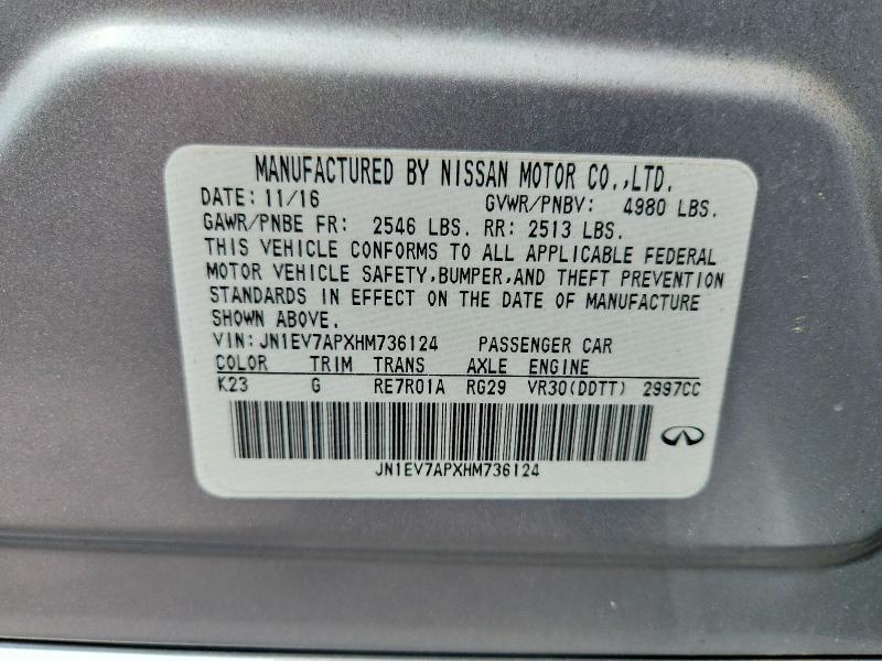 Aukcja sprzedaży 2017 Infiniti Q50, vin: JN1EV7APXHM736124, numer aukcji: 49633956