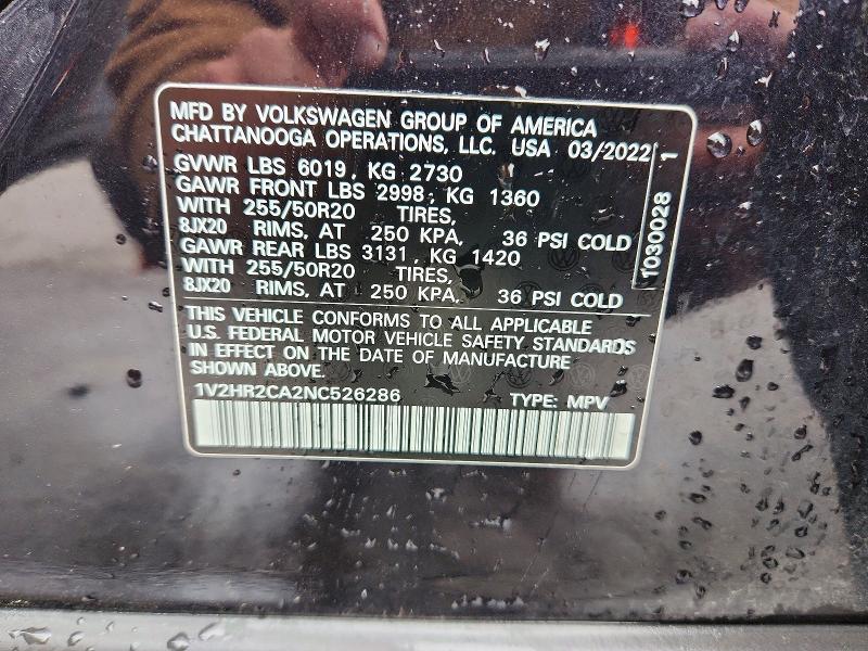 Продаж на аукціоні авто 2022 Volkswagen Atlas, vin: 1V2HR2CA2NC526286, номер лоту: 51851716