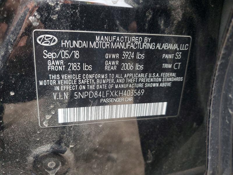 51139956 :رقم المزاد ، 5NPD84LFXKH403569 vin ، 2019 Hyundai Elantra مزاد بيع