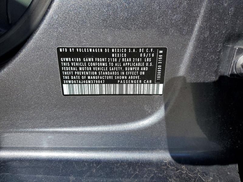Auction sale of the 2016 Volkswagen Jetta, vin: 3VWD67AJ4GM379847, lot number: 51806686