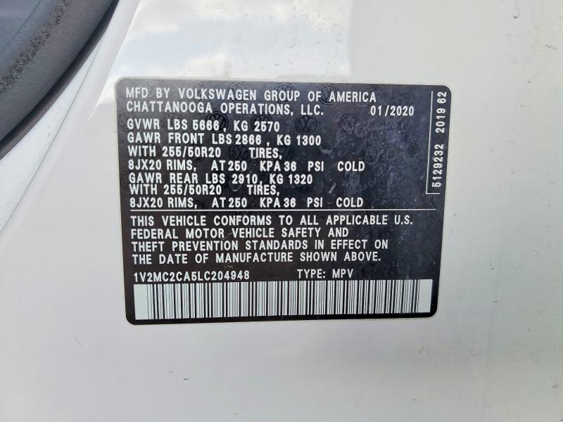 47247246 :رقم المزاد ، 1V2MC2CA5LC204948 vin ، 2020 Volkswagen Atlas Cross Sport مزاد بيع