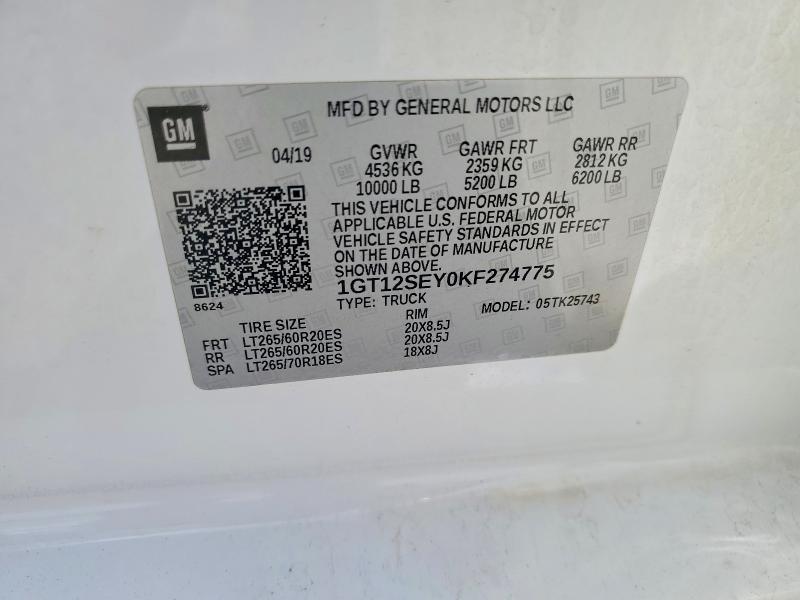 Продажа на аукционе авто 2019 Gmc Sierra, vin: 1GT12SEY0KF274775, номер лота: 48522696