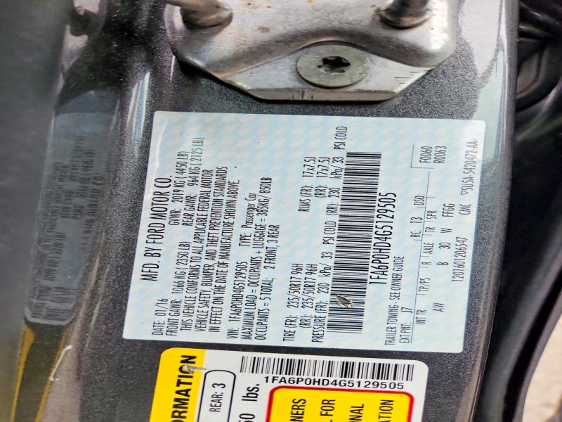 50109146 :رقم المزاد ، 1FA6P0HD4G5129505 vin ، 2016 Ford Fusion مزاد بيع