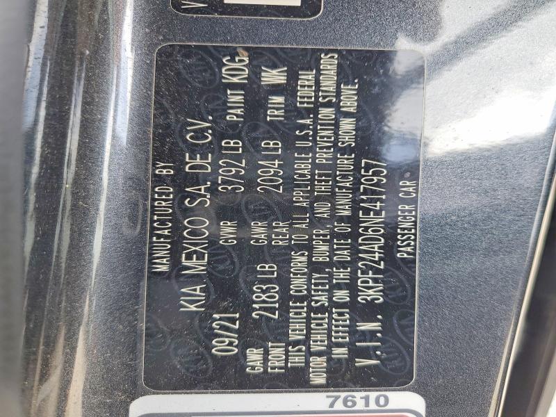 Aukcja sprzedaży 2022 Kia Forte, vin: 3KPF24AD6NE417957, numer aukcji: 49607666