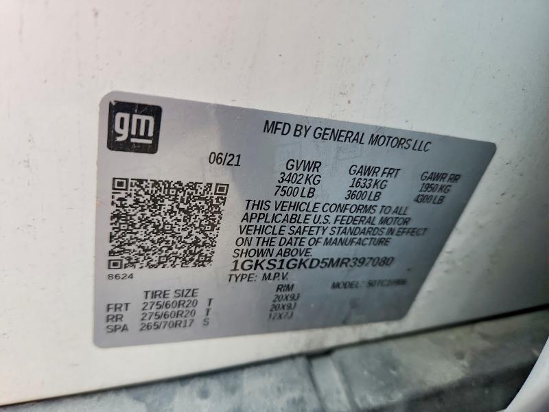 Aukcja sprzedaży 2021 Gmc Yukon Xl, vin: 1GKS1GKD5MR397080, numer aukcji: 50900196