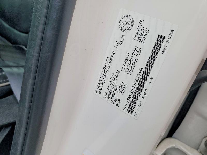 48813016 :رقم المزاد ، 5FNYG1H71PB503358 vin ، 2023 Honda Pilot مزاد بيع