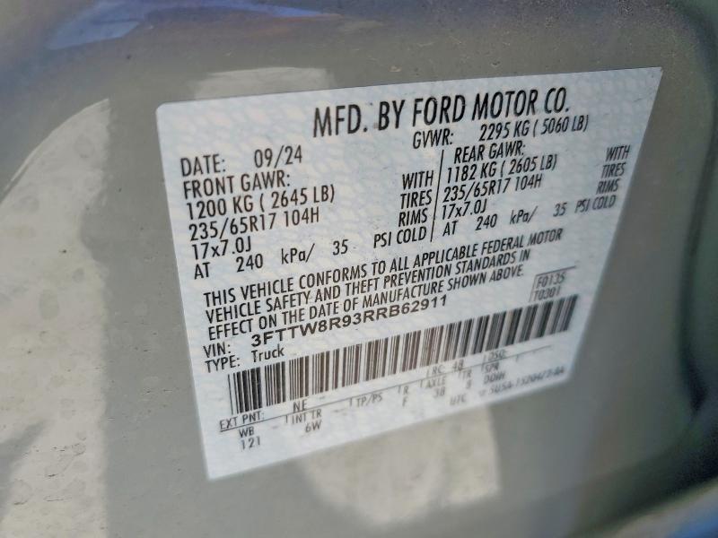 50637936 :رقم المزاد ، 3FTTW8R93RRB62911 vin ، 2024 Ford Maverick مزاد بيع