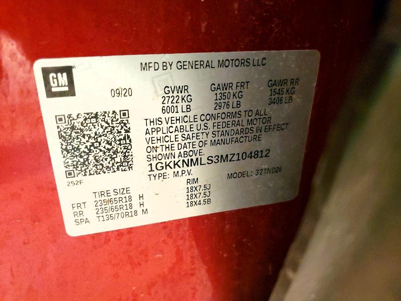 50414576 :رقم المزاد ، 1GKKNMLS3MZ104812 vin ، 2021 Gmc Acadia مزاد بيع
