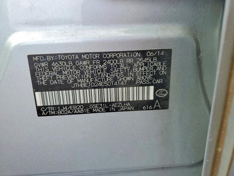 Продаж на аукціоні авто 2014 Lexus Is, vin: JTHBE1D24E5014147, номер лоту: 49993186