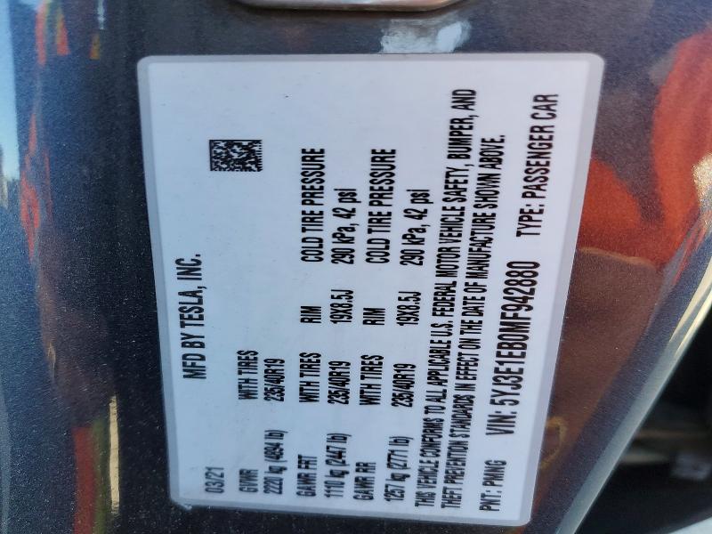 Aukcja sprzedaży 2021 Tesla Model 3, vin: 5YJ3E1EB0MF942880, numer aukcji: 48525016