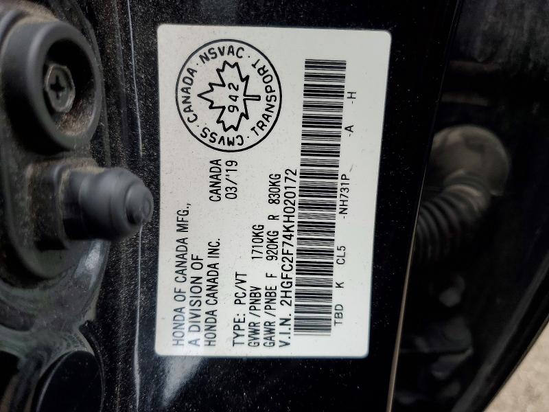 49916246 :رقم المزاد ، 2HGFC2F74KH020172 vin ، 2019 Honda Civic مزاد بيع