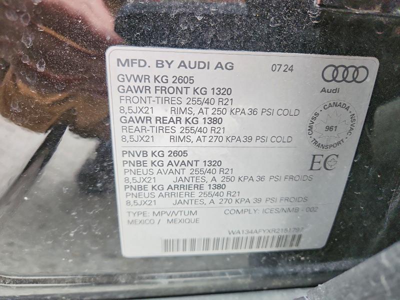 2024 Audi Sq5 მანქანა იყიდება აუქციონზე, vin: WA134AFYXR2151797, აუქციონის ნომერი: 49467386