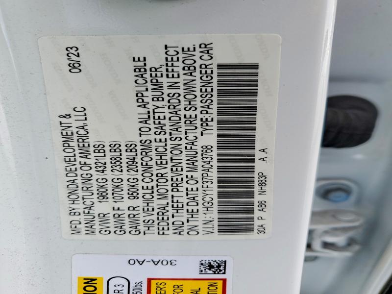 Продаж на аукціоні авто 2023 Honda Accord, vin: 1HGCY1F37PA043768, номер лоту: 51715456