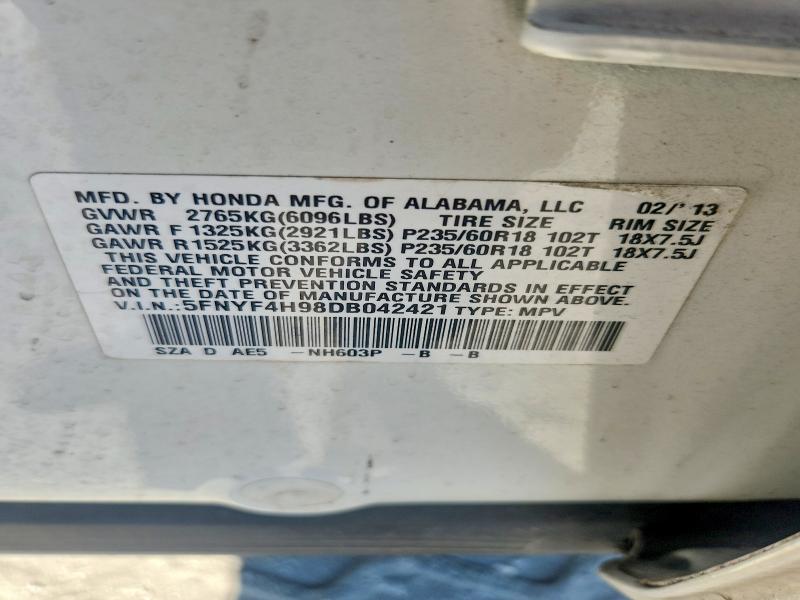 Aukcja sprzedaży 2013 Honda Pilot, vin: 5FNYF4H98DB042421, numer aukcji: 50757366