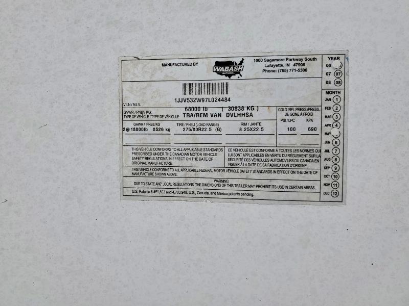 48750076 :رقم المزاد ، 1JJV532W97L024484 vin ، 2007 Waba Unknown مزاد بيع